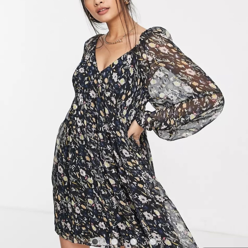 River Island floral print mini tea dress in black US Size 12